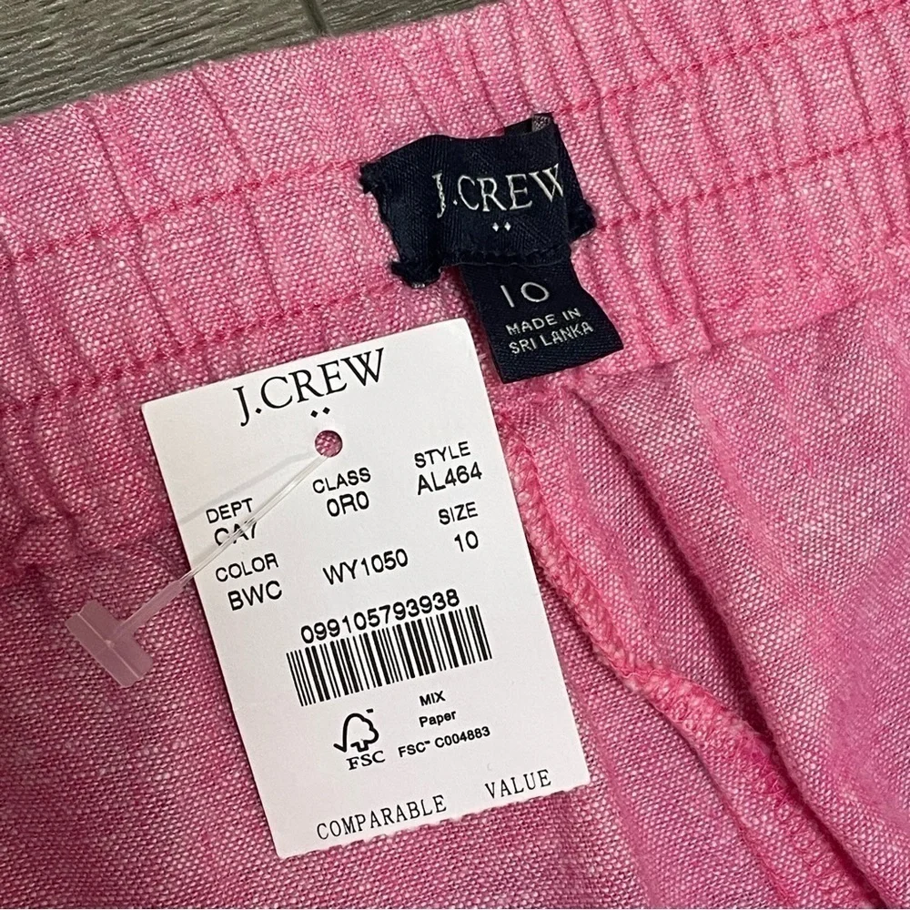 J. Crew Women's Linen Cotton Drawstring Pants Pink Sz 10 NWT Style AL464.